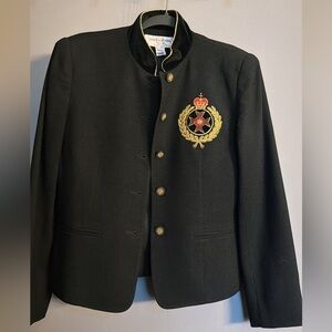 Jones New York Crest Wool Blazer Velvet Collar Equestrian Style | Black | 6P